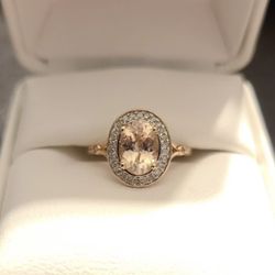 Engagement Wedding ring 10K Rose Gold 1.21ct TW Genuine  Morganite and Real Diamonds (SIZE 5)