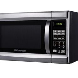 Emerson MW1338SB Countertop Microwave Oven, 6 Pre-Programmed Settings, Removable Glass Turntable, Child Safety Lock, 1.3 Cu ft, 1000W, Stainless Steel
