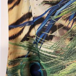 Reina Peacock Feather Print Dress with Embellishments