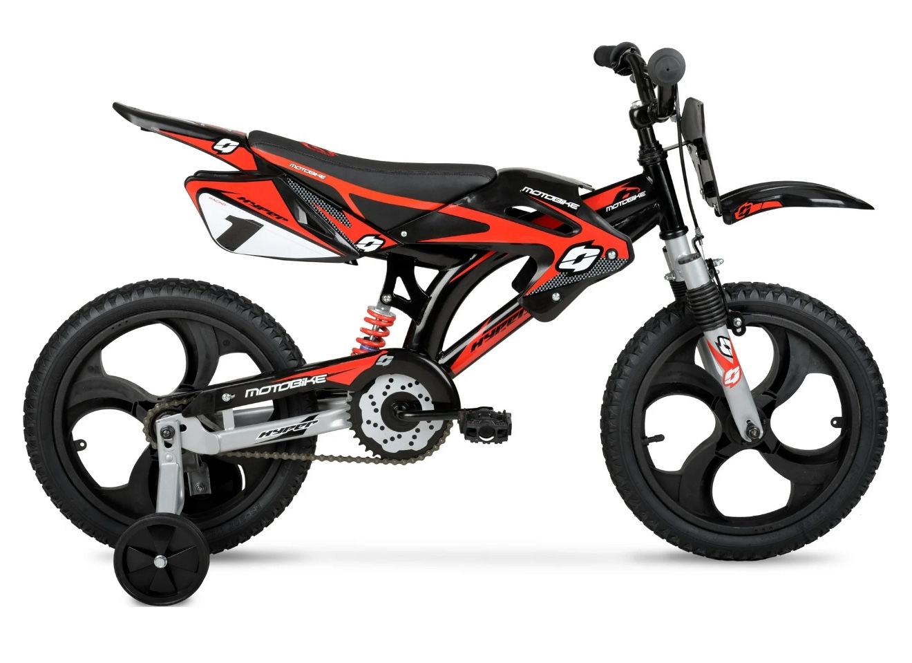 USED 16" Hyper Moto Bike, 16" Mag Wheels, Training Wheels, Child Bicycle, Ages 5-7 Years, Black/Red