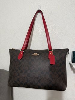 Coach Signature Tote Bag Brown Red