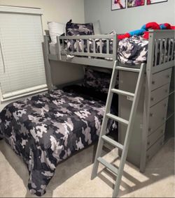 Twin over Full bunk bed w/ storage and 2 quality mattresses