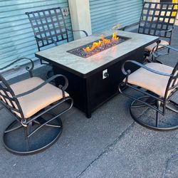 Patio, Outdoor Set,Ow Lee,4 Rocking and swivel Chairs With Cushions And Fire