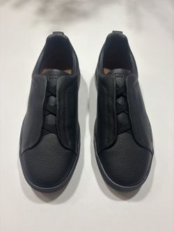 Zegna Triple Stitch Tennis Shoe Black Leather Size 11