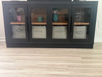 Black 4 Door Glass Front TV Stand