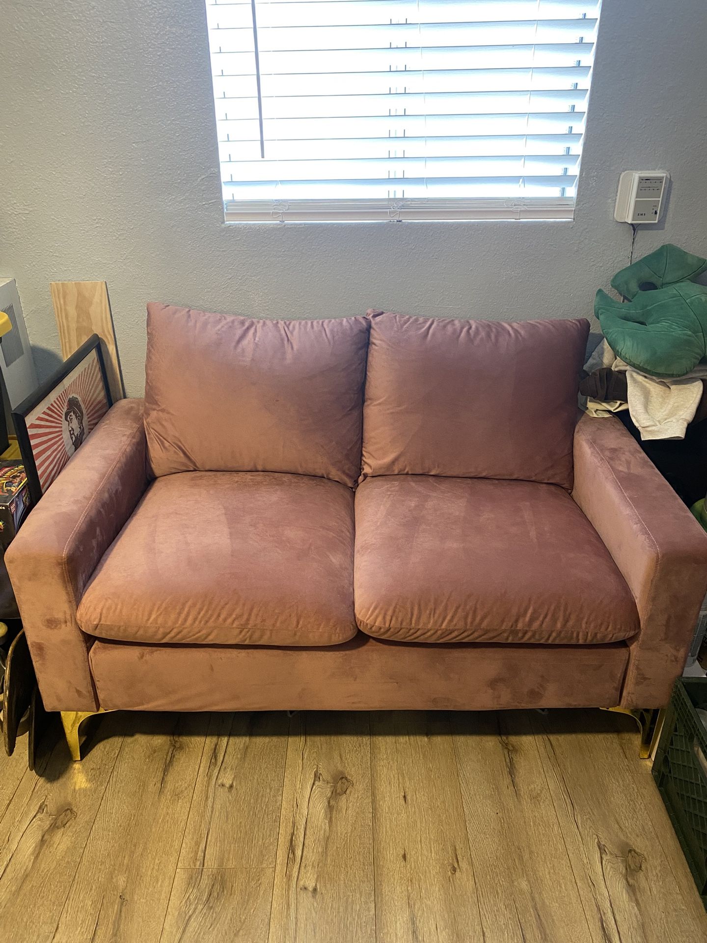 Pink Velvet Loveseat