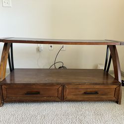 Solid Wood TV Stand – Glass Top, Storage Drawers - Excellend Condition