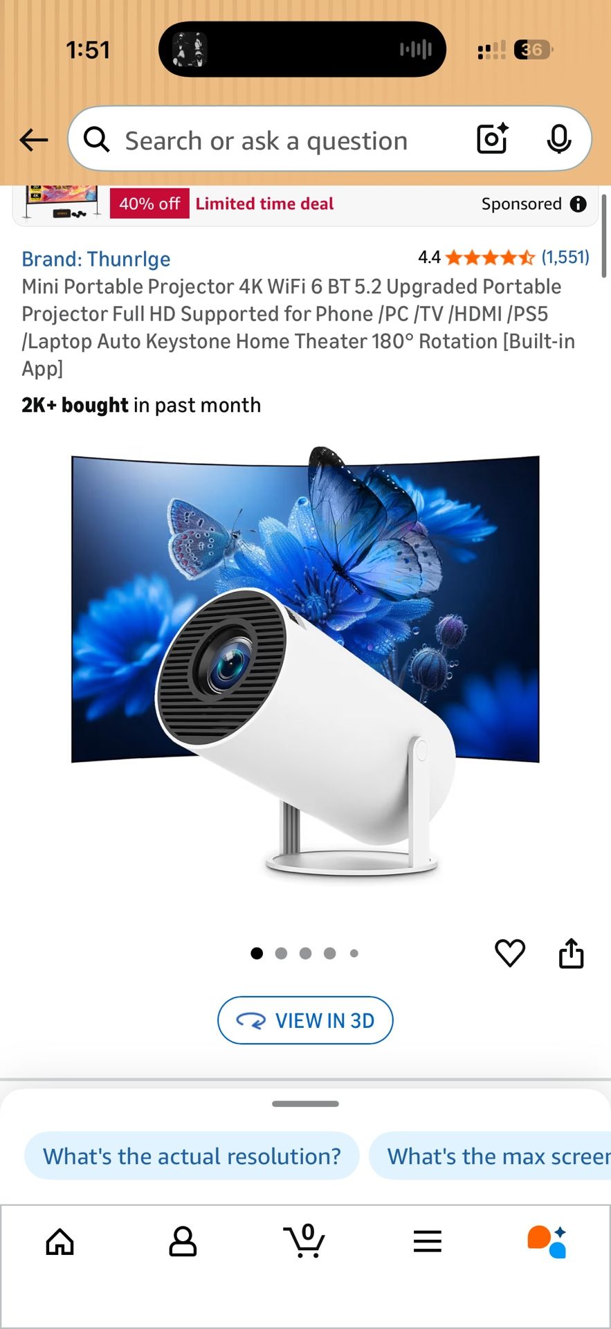 Mini Portable Projector 4K WiFi 6 BT 5.2 Upgraded Portable Projector Full HD Supported for Phone /PC /TV /HDMI /PS5 /Laptop Auto Keystone Home Theater