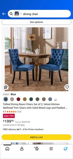 Tufted Dining Room Chairs Set of 2, Velvet Kitchen Nailhead Trim Chairs with Solid Wood Legs and Padded...