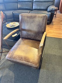 CHAIR Brown Leather Cantilever Armchalr - AS IS - SKU: HC8AJC