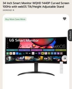LG Curved, Wide Monitor 34’ 100HZ
