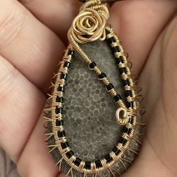 Black Fossil Coral Rose Pendant