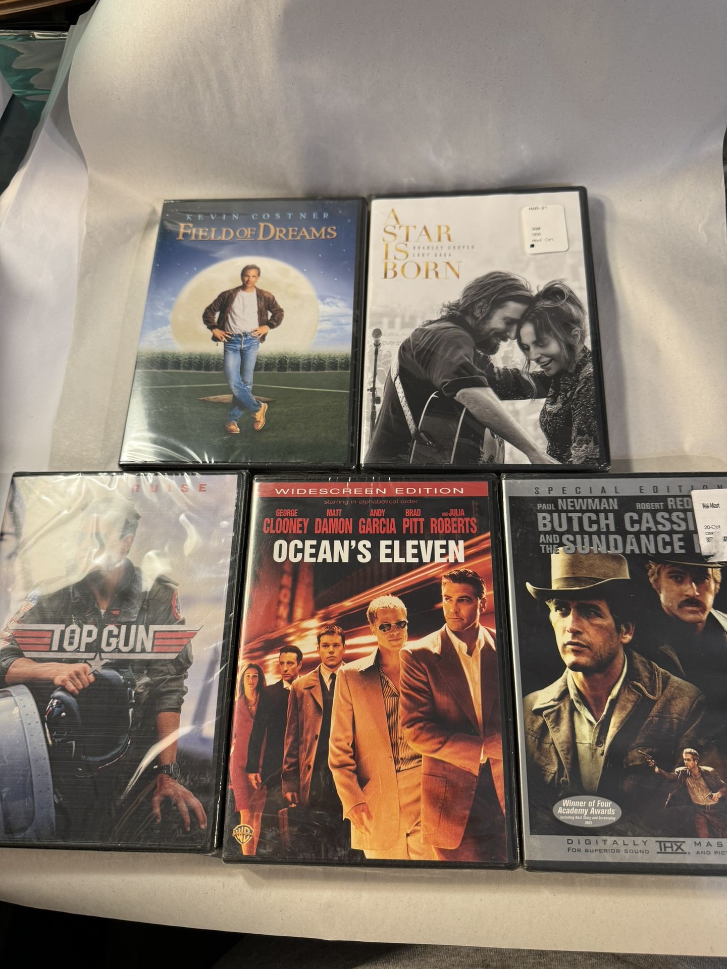 Brand new sealed mixed lot 5 DVDs Top Gun, Ocean’s Eleven, Field Of Dreams, etc