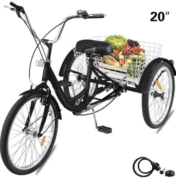Popsport Black Tricycle Wheeled Trike Bicycle 1 Speed 20 Inch with Wire