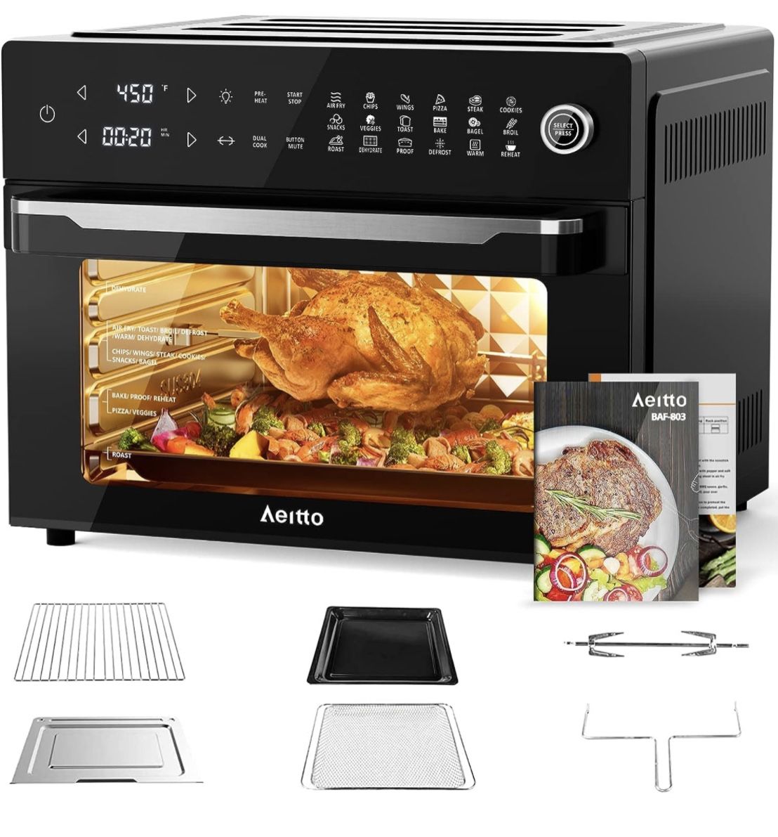 Visit the Aeitto Store 4.5 4.5 out of 5 stars 64 Reviews Aeitto® 32-Quart PRO Large Air Fryer Oven| Toaster Oven Combo | with Rotisserie, Dehydrator a