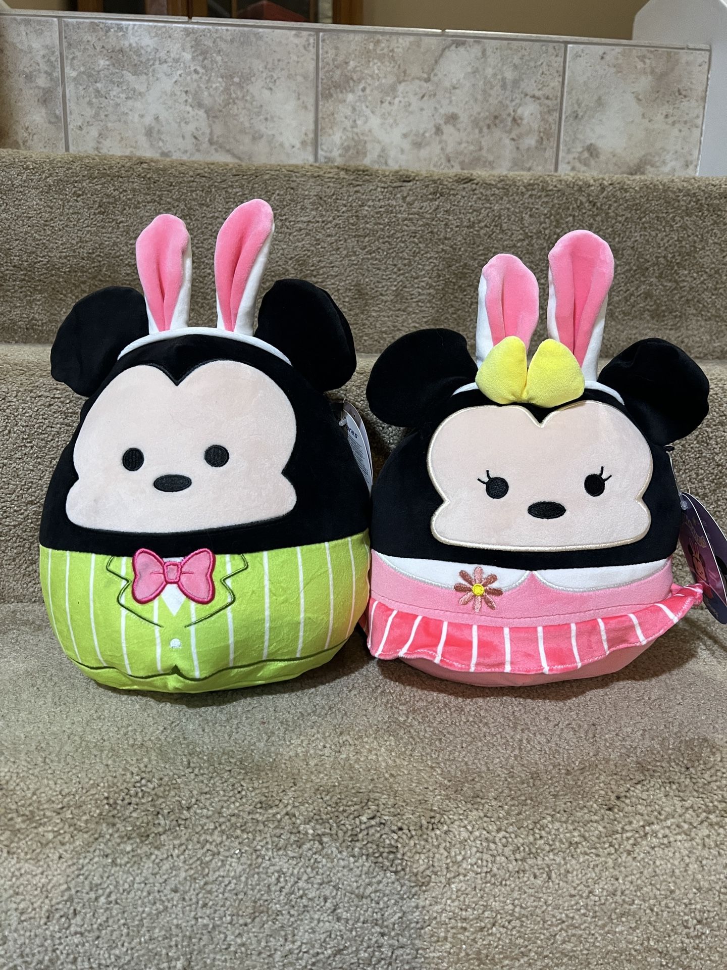 NWT Set of 2 SQUISHMALLOW Disney's 10" EASTER MICKEY and MINNIE MOUSE