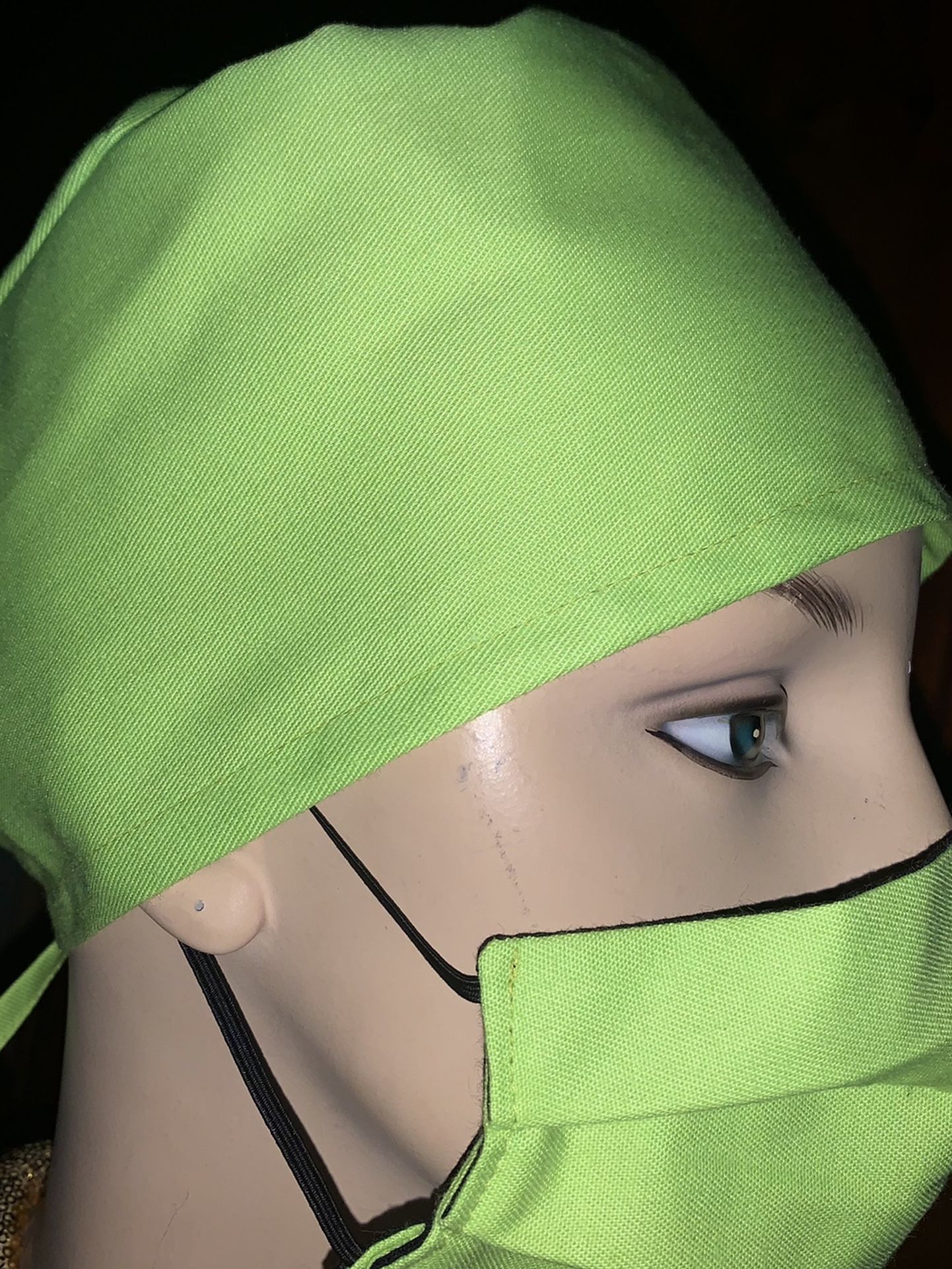 Neon Green Scrub Cap And Face Mask With Filter
