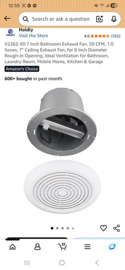 V2262-50 7 Inch Bathroom Exhaust Fan, 50 CFM, 1.0 Sones, 7" Ceiling Exhaust Fan, for 8 Inch Diameter Rough-in Opening, Ideal Ventilation for Bathroom,