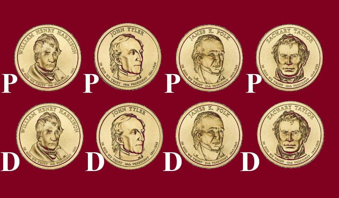 2009 P & D, 8 Coin full Set Harrison Tyler Polk Taylor Presidential Dollars BU!