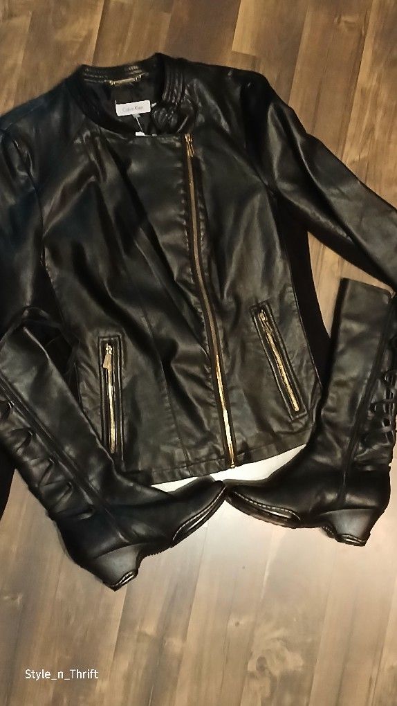 Womens Calvin Klein Black Jacket Moto Zippers -MediumComes with Matching Black Boots- Size 6.5