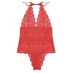 Red Women's Deep V Lingerie Lace Sleepwear Teddy One Piece Babydoll Bodysuit S