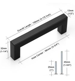 Matte Black Cabinet Pull 3-3/4" Hole Center, 4.2L