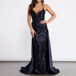 Navy Blue Sequin Dress 