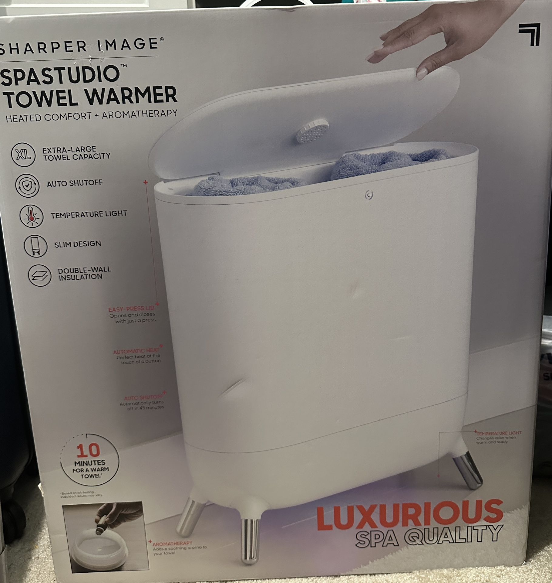 Sharper Image - SpaStudio Towel Warmer, Heated Comfort + Aromatherapy - White
