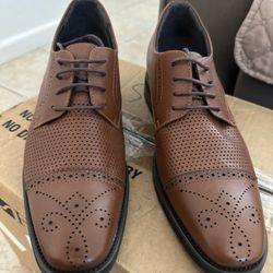 CALTO Men’s Height Increasing Shoes Brown Premium Leather Wing-tip Lace-up Formal Oxfords Size 6.5