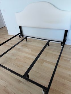 Free White Upholstered Headboard with Metal Bed Frame