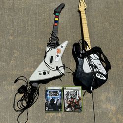 Xbox360 Guitar Hero and Rock Band guitars and games