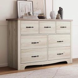 7 Drawer Dresser, White Dresser for Bedroom, Modern Dresser Chest with Wide Drawers, Wood Storage Chest of Drawers 