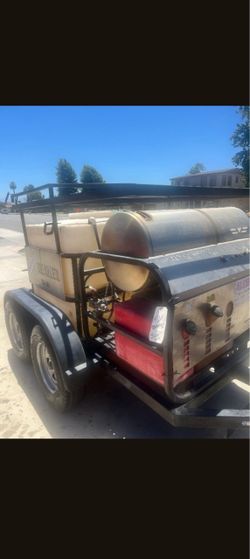 Hot steam pressure washer and trailer