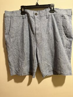 St John’s Bay Men’s Above Knee Flat Front Shorts Navy Linen Color Size 40