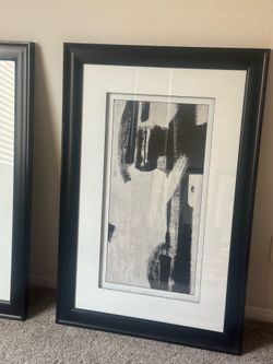 Set of 2 Large 48” x 30” Framed Zen Abstract Calligraphy Wall Art, Modern Decor