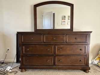 Solid Wood 7-Drawer Dresser with Matching Mirror – Dark Cherry Finish