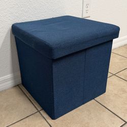 Used Navy Blue 12 Inch Collapsible Square Small Storage Ottoman