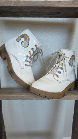 Jellypop Kids Girls Lil Pike Patent Rainbow Combat Boots girls Sz 1M Sparkle