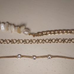Gold 3 Piece Bracelet Set With Natural Mother Of Pearl