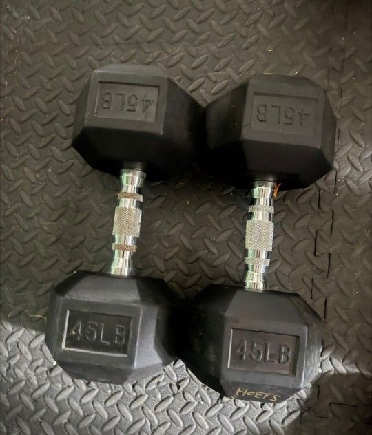 2-45lb Rubber Hex Dumbbells 