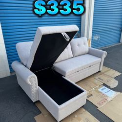 Sofa Bed Sectional Couch 🛋️ Light Gray Pull Out Bed ✅ Reversible L ✅ Storage Underneath ✅ New Open Box 📦 