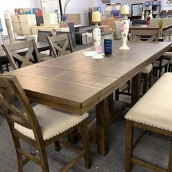 Moriville Grayish Brown Extendable Dining Set Table, Chairs, Bench 