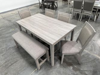 Super Deal! 6-Pcs Dining Set, Wood Dining Set, 4 Chairs , 1 bench with  a Table, Kitchen Furniture, Casual dining room set, Matching Dining Chairs  Se