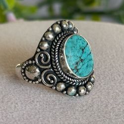 Blue Stone 925 Sterling Silver Ring  Size 8