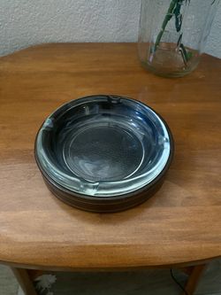 Vintage Mid Century A&M Leatherline Leather & Glass Ashtray