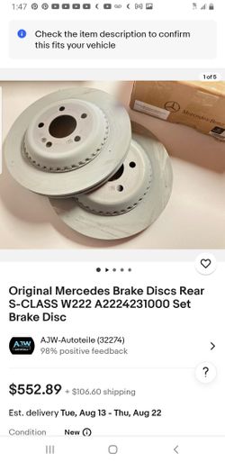Rotors, Rear Brakes, S-Class Mercedes Benz