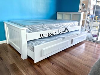 Twin Solid Wood Bed With Twin Trundle And Memory Foam Mattresses $740