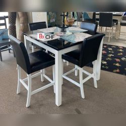 5 Pc Leatherette counter height dining table set