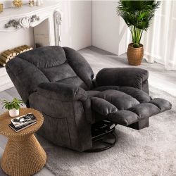 Brand New Oversize Swivel and Rocker Manual Recliner (Gray Velvet)
