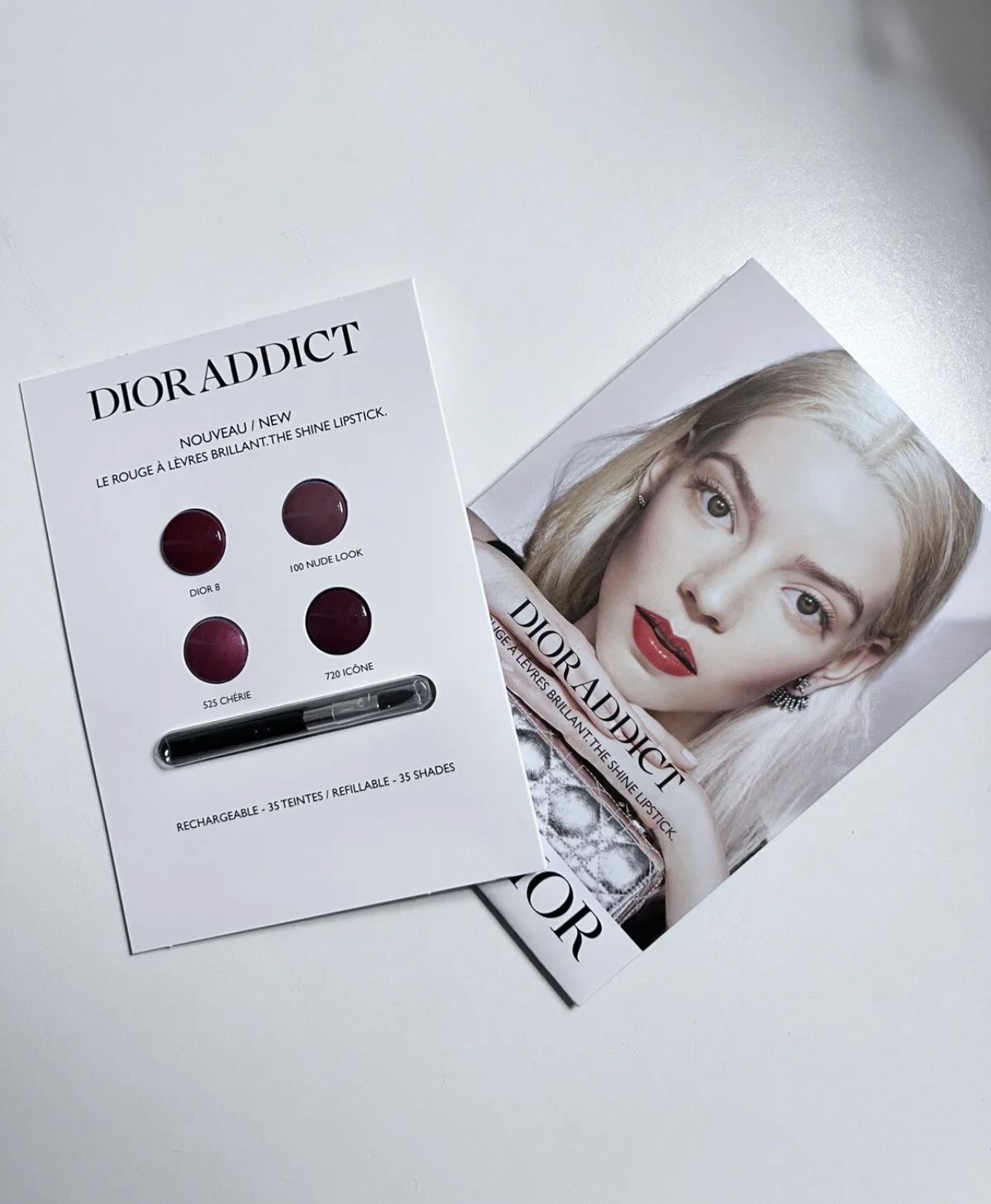 Dior Addict Shine Lipstick Sample Card w/ Brush - (4) Four Shades - NEW